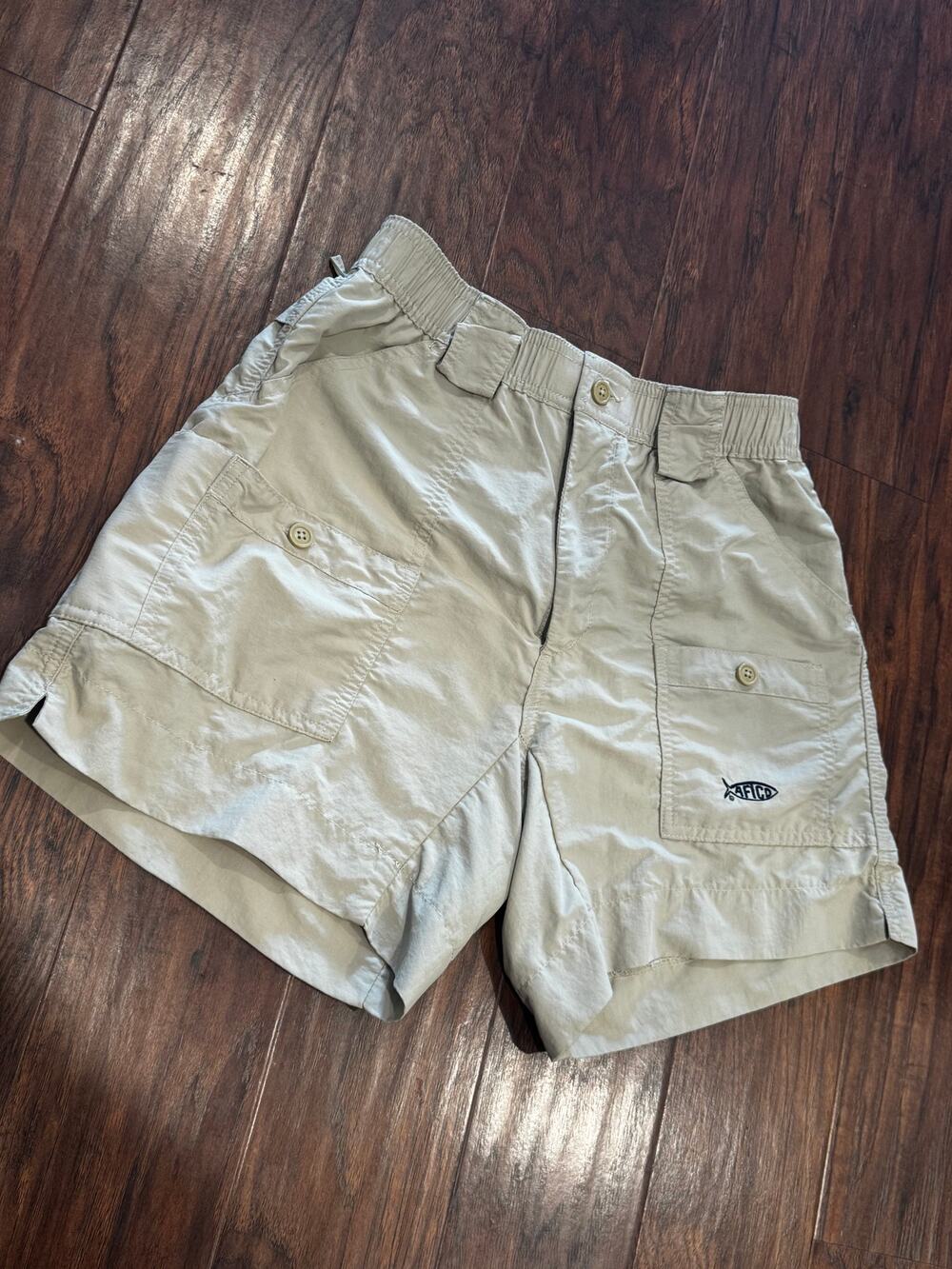 Aftco American Fishing Tackle Co Active Shorts khaki tan 30 Nylon Performance